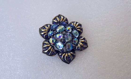 Joan Rivers Iridescent Flower Brooch AB  Glass Cabs Purple rhinestones Silver Flower Pin Gorgeous