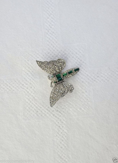 1920's Art Deco BUTTERFLY Rhinestone Pin FOLD TOGETHER WINGS Shoulder CLIP