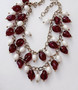 French Gripoix (?) Dark Cherry Red Poured Glass Beads Necklace Glass Pearls 2 Strand Fringe Bib