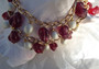 French Gripoix (?) Dark Cherry Red Poured Glass Beads Necklace Glass Pearls 2 Strand Fringe Bib