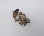 Vintage Enamel Celluloid Bird Under Umbrella Pin Adorable