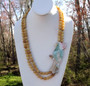 VINTAGE PAUA SHELL MOTHER OF PEARL PARROT NECKLACE AMBER GLASS BEADS