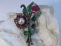 Vintage Rare Enamel Flower Spray Pin Pomerantz Resurrected Summer Spring Brooch