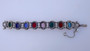 Vintage Judy Lee Glass Scarab Cabs Bracelet Ornate Repousse Antiqued Silver