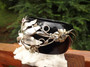 Ellen Originals Sterling Silver Orchid Statement Bangle Black Lucite Bracelet Vintage Jewelry Flip