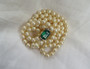 Vintage Classic Vogue 2 Strand Glass Pearls Necklace Emerald Glass Clasp Diamante Brilliants  Old Costume Jewelry