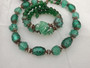 Coro Green Gripoix Glass Necklace Bracelet Ear's Poured Foil Beads Vintage Set