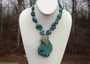 Huge Slab TURQUOISE COLORED  HOWLITE STATEMENT Pendant  NECKLACE~Vtg Rhinestones