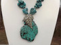 Huge Slab TURQUOISE COLORED  HOWLITE STATEMENT Pendant  NECKLACE~Vtg Rhinestones