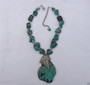 Huge Slab TURQUOISE COLORED  HOWLITE STATEMENT Pendant  NECKLACE~Vtg Rhinestones