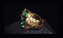 Sandor Gold Leaves Green Glass Cabs Crescent Moon Srones Hinged Bangle Bracelet