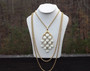 Crown Trifari Waterfall Necklace White Lucite Beads Gold Chains Statement Piece