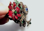Vintage Jewelry Trembling Flowers ENAMEL Rhinestones Brass Rare Deco Era Trembler Pin 3D Fabulous