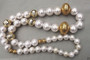 Vintage Big Glass Pearls Necklace Runway Couture Huge Gold Beads