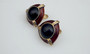 Vintage Donald Stannard Brown Guilloche Enamel Earrings Big Black Glass Cabochon