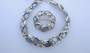 Vtg Crown Trifari Moonstone Glass Leaves Fruit Salad Necklace & Brooch Set "Allure" Collection 1957