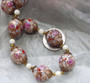 Vintage Wedding Cake Beads Necklace Aventurine Murano  Glass Beads With Milk Glass Beads