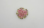 Unsigned Coro Pink Glass Cabs 3 Flower Springtime Brooch Green Enamel Leaves