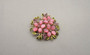 Unsigned Coro Pink Glass Cabs 3 Flower Springtime Brooch Green Enamel Leaves