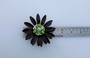 1950's Black Enamel Flower Pin Poured Glass Chevron & Ab Crystal Beads Double Row Long Daisy Petals