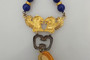 RARE jewelry Signed Donald Stannard Winged Twin Lions  Necklace Cobalt Blue & Huge Cylinder Plastic Beads