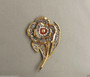 ART DECO EISENBERG FLOWER PIN PASTE STONES ENAMEL ON GOLD GLASS  PEARLS