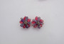 Huge Vintage Red Cellulose Acetate Flower Brooch Pin & Earrings Set Rhinestones Summer Of Flowers