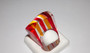 Huge Vintage 60's Perspex Lucite Red Yellow Orange Laminated Clear Stripe Ring