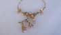 Vintage Pink Moonglow Flower Garland Necklace Earrings Enameled Leaves Springtime Set Old Costume Jewelry