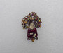 Chinese Sitting Zen Buddhist Monk Brooch Enamel Big Jeweled Crown Headpiece Oriental Pin Old Costume Jewelry