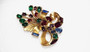 1930s Rare Huge Eisenberg Original Fur Clip Flower Spray Bow With Jewel Tone Colored Stones Gold Metal