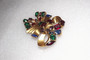 1930s Rare Huge Eisenberg Original Fur Clip Flower Spray Bow With Jewel Tone Colored Stones Gold Metal