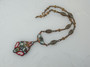 Antique Art Deco Micro Mosaic Lavalier Pendant Necklace W/ Mosaic Links Neck Chain Rare