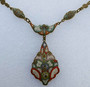 Antique Art Deco Micro Mosaic Lavalier Pendant Necklace W/ Mosaic Links Neck Chain Rare