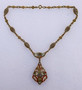 Antique Art Deco Micro Mosaic Lavalier Pendant Necklace W/ Mosaic Links Neck Chain Rare