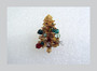 Austria Christmas Tree Brooch Dangling Glass Crystal Beads 3D Gold Plated Xmas Charm