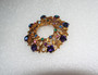 Vintage Wreath Pin Rare Margarite Midnight Blue Glass Flower Stones Rich Gold Plated Metal Gorgeous!