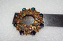 Vintage Wreath Pin Rare Margarite Midnight Blue Glass Flower Stones Rich Gold Plated Metal Gorgeous!