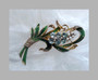 Vintage Reja France Enamel Leaves Flower  Spray Brooch Glass Pearls Rhinestones Rare Pin