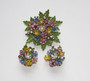  Rare Leru Enamel Flower Bouquet Pin Earrings Set AB Rhinestones Gorgeous Spring Summer Unsigned Beauty