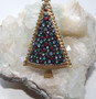 Vintage Rhinestone Christmas Tree Pin Jewel Tone Rhinestones In Black Enamel Rare Xmas Pin 