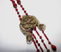 Save For Madeline Art Deco Max Neiger Czech Ornate Brass Red Glass Necklace Long Dangles