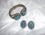 Judy Lee Clamper Bracelet Earring's Set Rare Indented Turquoise Mercury Glass Cabs Juliana For Judy Lee