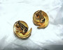 Vintage Christian Dior Gold Big Pearl Rhinestone Clip Earrings Nautilus Swirls