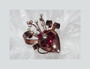 Vintage 1940s Retro Ruby Red Stones Rose Gold Plated Heart Pin 3D Rare Diamond Shaped  Rhinestones