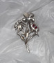 Art Deco Flower Spray Pin, Ruby Glass, Paste Stones, Pave Rhinestones, Pot Metal, Likely Boucher