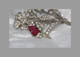 Art Deco Flower Spray Pin, Ruby Glass, Paste Stones, Pave Rhinestones, Pot Metal, Likely Boucher