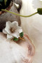 Vintage Crown Trifari White Enamel Rose Stem BROOCH Rhinestone Flower Pin