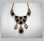 Vintage Czech Necklace Black & Clear Rhinestones Ornate Metal 3 Panel w/Drops