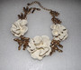 Oscar De La Renta Gold Plated Camellia Flowers Necklace Runway Couture Rare Piece!